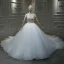 Vintage / Originale Blanche La Mariée Robe De Mariée 2020 Robe Boule Transparentes Col Haut Manches Courtes Fait main Perlage Cathedral Train