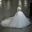 Vintage / Originale Blanche La Mariée Robe De Mariée 2020 Robe Boule Transparentes Col Haut Manches Courtes Fait main Perlage Cathedral Train