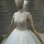 Vintage / Originale Blanche La Mariée Robe De Mariée 2020 Robe Boule Transparentes Col Haut Manches Courtes Fait main Perlage Cathedral Train