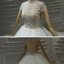 Vintage / Originale Blanche La Mariée Robe De Mariée 2020 Robe Boule Transparentes Col Haut Manches Courtes Fait main Perlage Cathedral Train