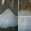 Vintage / Originale Blanche La Mariée Robe De Mariée 2020 Robe Boule Transparentes Col Haut Manches Courtes Fait main Perlage Cathedral Train
