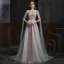 Illusion Gris Transparentes Robe De Soirée 2020 Princesse Encolure Dégagée Sans Manches Perlage Faux Diamant Train De Balayage Volants Robe De Ceremonie