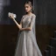 Illusion Gris Transparentes Robe De Soirée 2020 Princesse Encolure Dégagée Sans Manches Perlage Faux Diamant Train De Balayage Volants Robe De Ceremonie