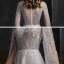 Illusion Gris Transparentes Robe De Soirée 2020 Princesse Encolure Dégagée Sans Manches Perlage Faux Diamant Train De Balayage Volants Robe De Ceremonie