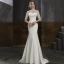 Élégant Blanche Satin Robe De Soirée 2020 Trompette / Sirène Transparentes Encolure Dégagée 1/2 Manches Perlage Perle Paillettes Train De Balayage Robe De Ceremonie