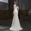 Élégant Blanche Satin Robe De Soirée 2020 Trompette / Sirène Transparentes Encolure Dégagée 1/2 Manches Perlage Perle Paillettes Train De Balayage Robe De Ceremonie