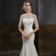 Élégant Blanche Satin Robe De Soirée 2020 Trompette / Sirène Transparentes Encolure Dégagée 1/2 Manches Perlage Perle Paillettes Train De Balayage Robe De Ceremonie