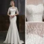Élégant Blanche Satin Robe De Soirée 2020 Trompette / Sirène Transparentes Encolure Dégagée 1/2 Manches Perlage Perle Paillettes Train De Balayage Robe De Ceremonie