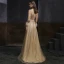Meilleur Champagne Doré Dansant Robe De Bal 2020 Princesse Transparentes Encolure Dégagée Manches Longues Ceinture Perlage Paillettes Plumes Longue Volants Robe De Ceremonie