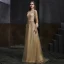 Meilleur Champagne Doré Dansant Robe De Bal 2020 Princesse Transparentes Encolure Dégagée Manches Longues Ceinture Perlage Paillettes Plumes Longue Volants Robe De Ceremonie