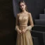 Meilleur Champagne Doré Dansant Robe De Bal 2020 Princesse Transparentes Encolure Dégagée Manches Longues Ceinture Perlage Paillettes Plumes Longue Volants Robe De Ceremonie
