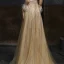 Meilleur Champagne Doré Dansant Robe De Bal 2020 Princesse Transparentes Encolure Dégagée Manches Longues Ceinture Perlage Paillettes Plumes Longue Volants Robe De Ceremonie