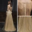 Meilleur Champagne Doré Dansant Robe De Bal 2020 Princesse Transparentes Encolure Dégagée Manches Longues Ceinture Perlage Paillettes Plumes Longue Volants Robe De Ceremonie