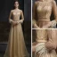 Meilleur Champagne Doré Dansant Robe De Bal 2020 Princesse Transparentes Encolure Dégagée Manches Longues Ceinture Perlage Paillettes Plumes Longue Volants Robe De Ceremonie