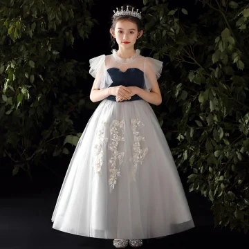 Chic Beautiful Grey Flower Girl Dresses 2020 A Line Princess See Through High Neck Sleeveless Appliques Lace Beading Sequins Floor Length Long Ruffle
