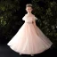 Vintage / Retro Candy Pink Flower Girl Dresses 2020 Ball Gown High Neck Long Sleeve Beading Pearl Rhinestone Spotted Tulle Floor-Length / Long Ruffle
