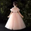 Vintage / Retro Candy Pink Flower Girl Dresses 2020 Ball Gown High Neck Long Sleeve Beading Pearl Rhinestone Spotted Tulle Floor-Length / Long Ruffle