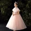 Vintage / Retro Candy Pink Flower Girl Dresses 2020 Ball Gown High Neck Long Sleeve Beading Pearl Rhinestone Spotted Tulle Floor-Length / Long Ruffle