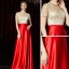 High End Rot Satin Durchsichtige Abendkleider 2020 A Linie Stehkragen Kurze Ärmel Perlenstickerei Lange Rüschen Festliche Kleider
