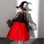 Halloween Cosplay Noire Robe Ceremonie Fille Avec Châle 2020 Robe Boule Encolure Dégagée Manches Longues Appliques En Dentelle Longueur Cheville Volants