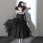 Halloween Cosplay Noire Robe Ceremonie Fille Avec Châle 2020 Robe Boule Encolure Dégagée Manches Longues Appliques En Dentelle Longueur Cheville Volants