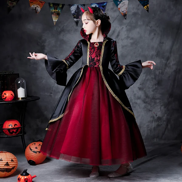 Two Tone Red Black Halloween Cosplay Flower Girl Dresses 2020 Ball Gown Square Neckline