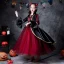 Deux tons Rouge Noire Halloween Cosplay Robe Ceremonie Fille 2020 Robe Boule Encolure Carrée Manches Longues Faux Diamant Longue Volants