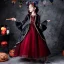 Deux tons Rouge Noire Halloween Cosplay Robe Ceremonie Fille 2020 Robe Boule Encolure Carrée Manches Longues Faux Diamant Longue Volants