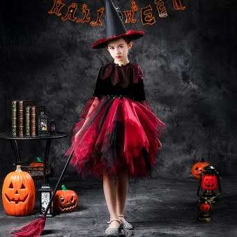 Halloween Cosplay Rouge Robe Ceremonie Fille 2020 Robe Boule Encolure Dégagée Manches Longues Appliques En Dentelle Paillettes Mi Longues Volants En Cascade