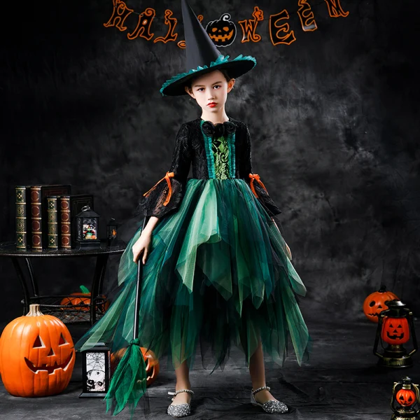 Halloween Cosplay Red Flower Girl Dresses 2020 Ball Gown Scoop Neck Long Sleeve Appliques Lace Sequins Knee-Length Cascading Ruffles