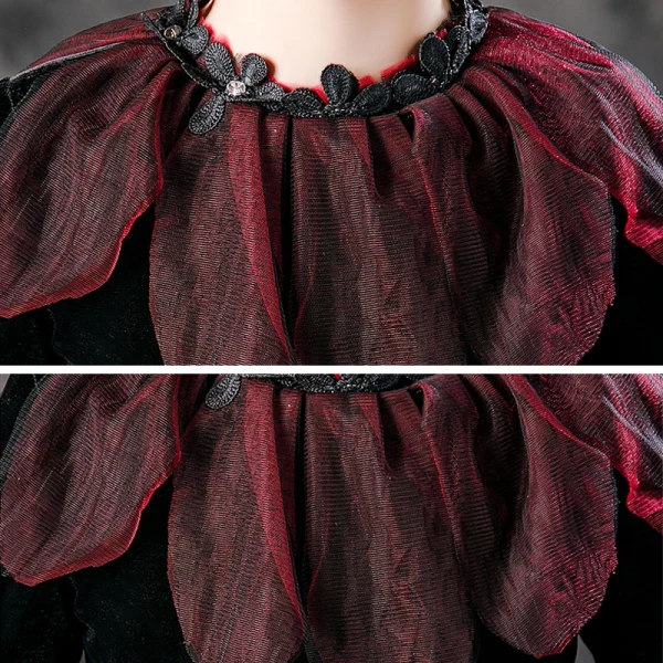 Halloween Cosplay Red Flower Girl Dresses 2020 Ball Gown Scoop Neck Long Sleeve Appliques Lace Sequins Knee-Length Cascading Ruffles