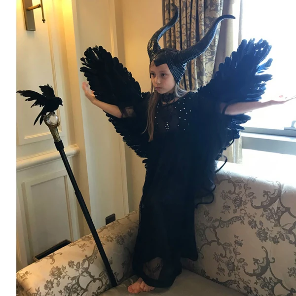 Halloween Cosplay Black Flower Girl Dresses 2020 Sheath / Fit High Neck 1/2 Sleeves Rhinestone Floor-Length / Long Ruffle