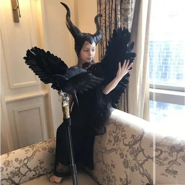 Halloween Cosplay Black Flower Girl Dresses 2020 Sheath / Fit High Neck 1/2 Sleeves Rhinestone Floor-Length / Long Ruffle