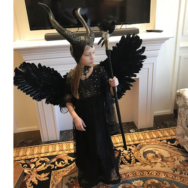 Halloween Cosplay Black Flower Girl Dresses 2020 Sheath / Fit High Neck 1/2 Sleeves Rhinestone Floor-Length / Long Ruffle