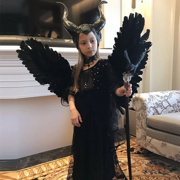 Halloween Cosplay Black Flower Girl Dresses 2020 Sheath / Fit High Neck 1/2 Sleeves Rhinestone Floor-Length / Long Ruffle