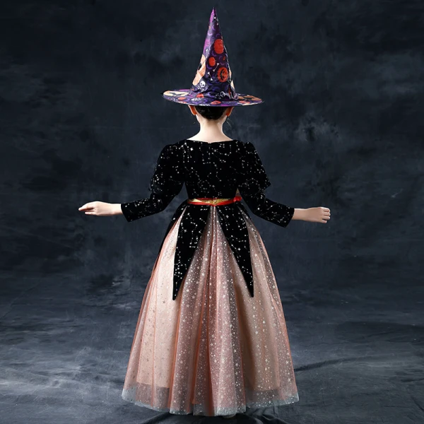 Vintage / Retro Halloween Cosplay Black Brown Flower Girl Dresses 2020 Ball Gown Scoop Neck Puffy 3/4 Sleeve Sash Glitter Star Floor-Length / Long