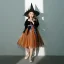 Vintage / Retro Halloween Cosplay Black Orange Flower Girl Dresses 2020 Ball Gown Square Neckline Puffy 3/4 Sleeve Sash Glitter Tulle Knee-Length Ruffle