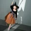 Vintage / Retro Halloween Cosplay Black Orange Flower Girl Dresses 2020 Ball Gown Square Neckline Puffy 3/4 Sleeve Sash Glitter Tulle Knee-Length Ruffle