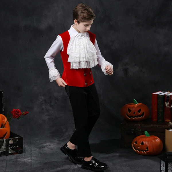 Halloween Cosplay Noire Costumes De Mariage pour garçons 2020 Rouge Gilet