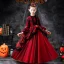 Halloween Cosplay Red Flower Girl Dresses 2020 Ball Gown Scoop Neck 3/4 Sleeve Bell sleeves Appliques Lace Flower Floor-Length / Long Ruffle