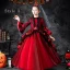 Halloween Cosplay Red Flower Girl Dresses 2020 Ball Gown Scoop Neck 3/4 Sleeve Bell sleeves Appliques Lace Flower Floor-Length / Long Ruffle