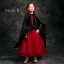 Halloween Cosplay Red Flower Girl Dresses 2020 Ball Gown Scoop Neck 3/4 Sleeve Bell sleeves Appliques Lace Flower Floor-Length / Long Ruffle