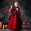 Halloween Cosplay Red Flower Girl Dresses 2020 Ball Gown Scoop Neck 3/4 Sleeve Bell sleeves Appliques Lace Flower Floor-Length / Long Ruffle