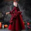 Halloween Cosplay Red Flower Girl Dresses 2020 Ball Gown Scoop Neck 3/4 Sleeve Bell sleeves Appliques Lace Flower Floor-Length / Long Ruffle