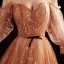 Étoile Marron Robe De Bal 2020 Princesse De l'épaule Gonflée Manches Longues Longue Volants Dos Nu Robe De Ceremonie