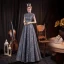Vintage / Retro Grey Dancing Prom Dresses 2020 A-Line / Princess High Neck Short Sleeve Beading Pearl Glitter Tulle Floor-Length / Long Ruffle Backless Formal Dresses