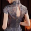 Vintage / Retro Grey Dancing Prom Dresses 2020 A-Line / Princess High Neck Short Sleeve Beading Pearl Glitter Tulle Floor-Length / Long Ruffle Backless Formal Dresses