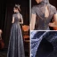 Vintage / Retro Grey Dancing Prom Dresses 2020 A-Line / Princess High Neck Short Sleeve Beading Pearl Glitter Tulle Floor-Length / Long Ruffle Backless Formal Dresses