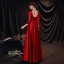 Vintage / Retro Burgundy Satin Prom Dresses 2020 Empire Deep V-Neck 3/4 Sleeve Floor-Length / Long Ruffle Backless Formal Dresses
