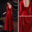Vintage / Retro Burgundy Satin Prom Dresses 2020 Empire Deep V-Neck 3/4 Sleeve Floor-Length / Long Ruffle Backless Formal Dresses
